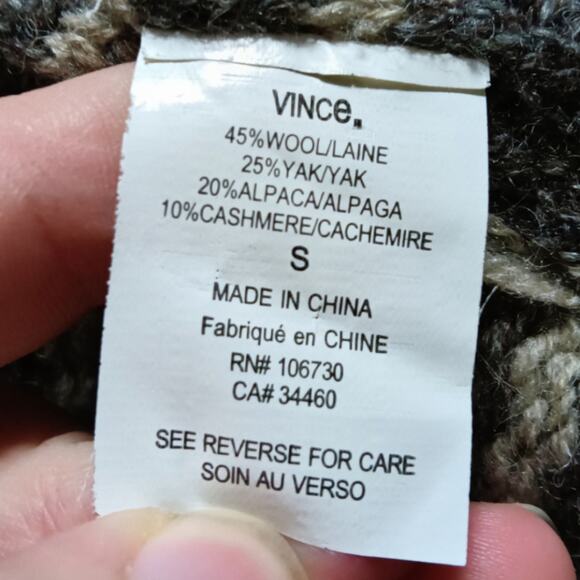 Vince tan two-toned wool Alpaca Yak striped Hooded Long Line Coatigan Sweater S - Picture 5 of 6